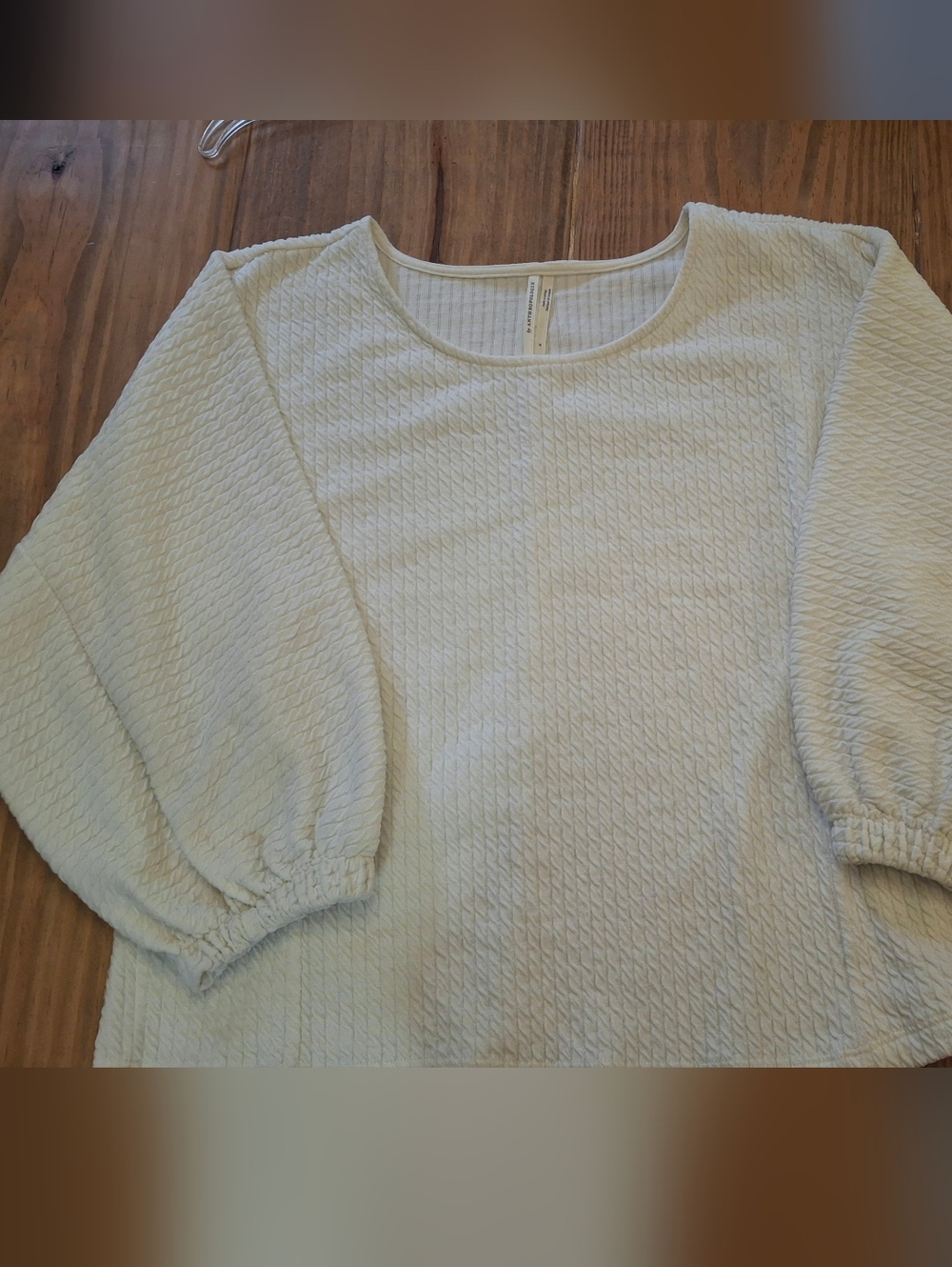 Anthropologie Cream Textured Ribbed Crewneck Top